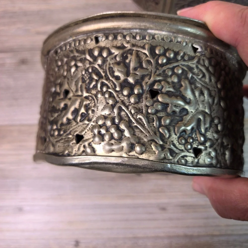 Vintage Nora Fenton Silverplate Brass Repousse Grape Canisters Set 3